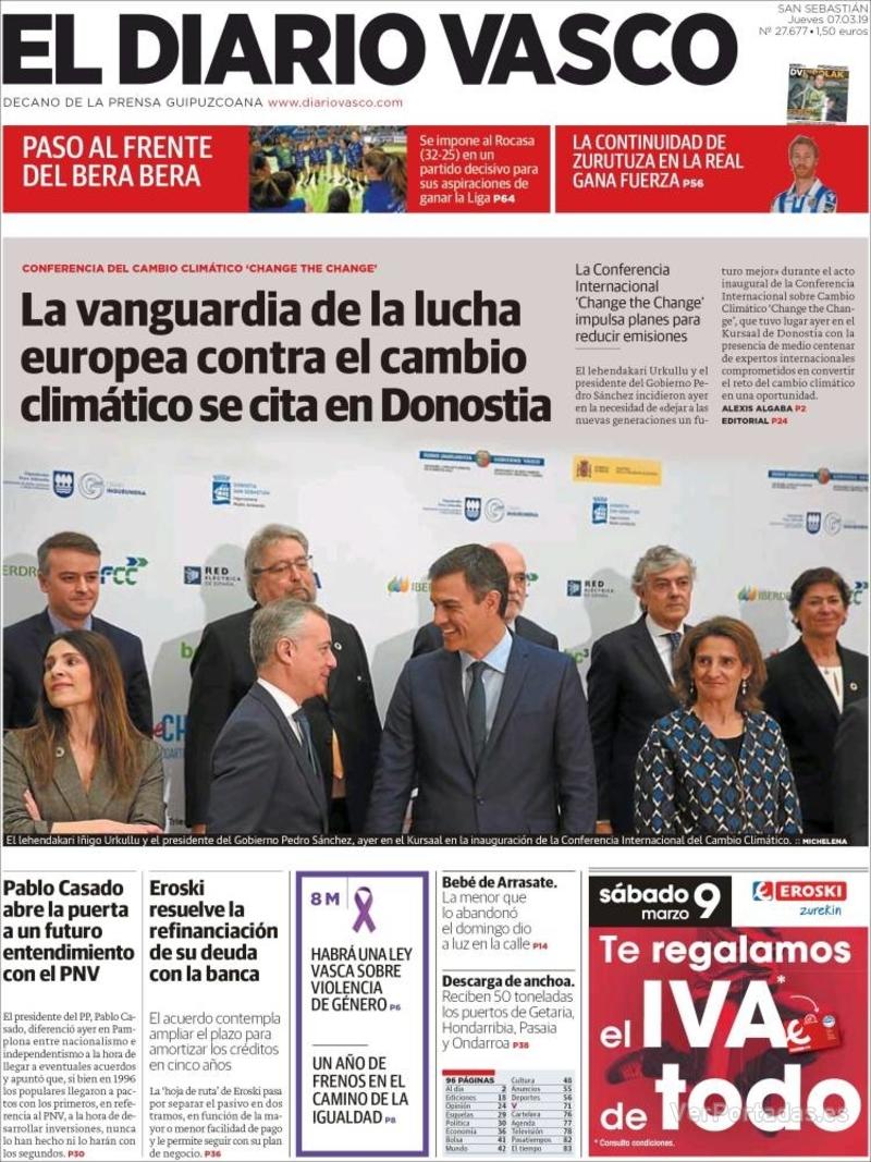 Portada El Diario Vasco 2019-03-08