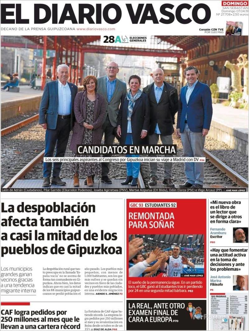 Portada El Diario Vasco 2019-04-08