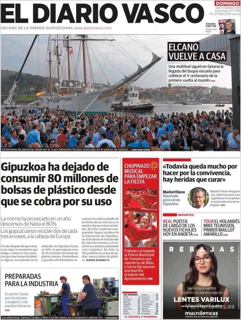 Portada El Diario Vasco 2019-07-08