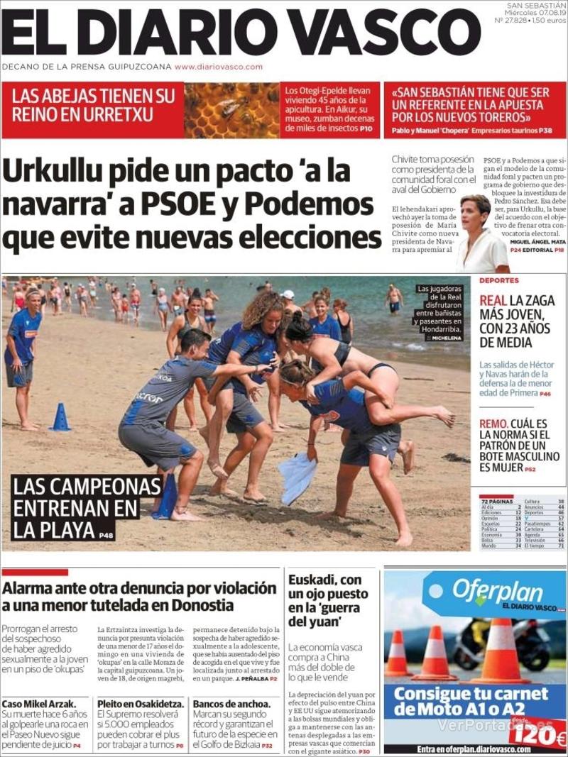 Portada El Diario Vasco 2019-08-08