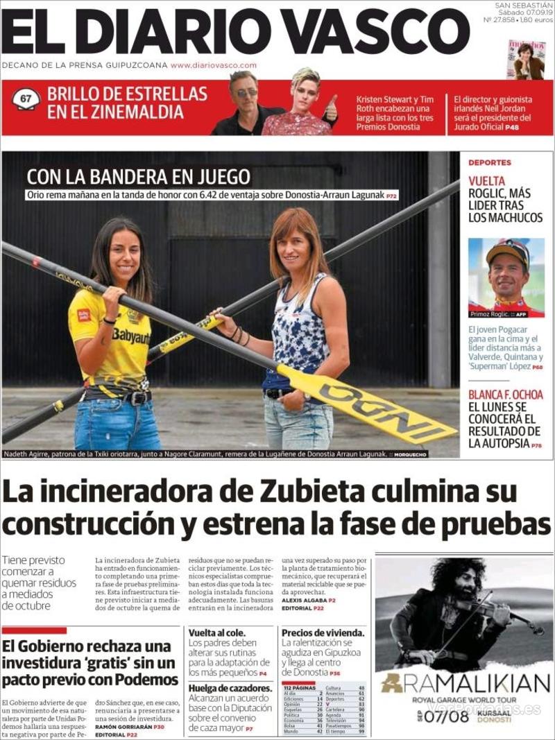 Portada El Diario Vasco 2019-09-08