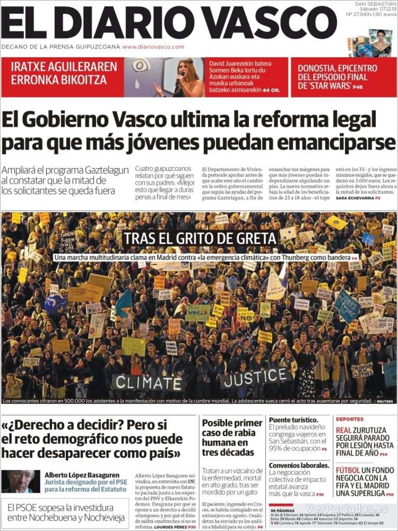 Portada El Diario Vasco 2019-12-08
