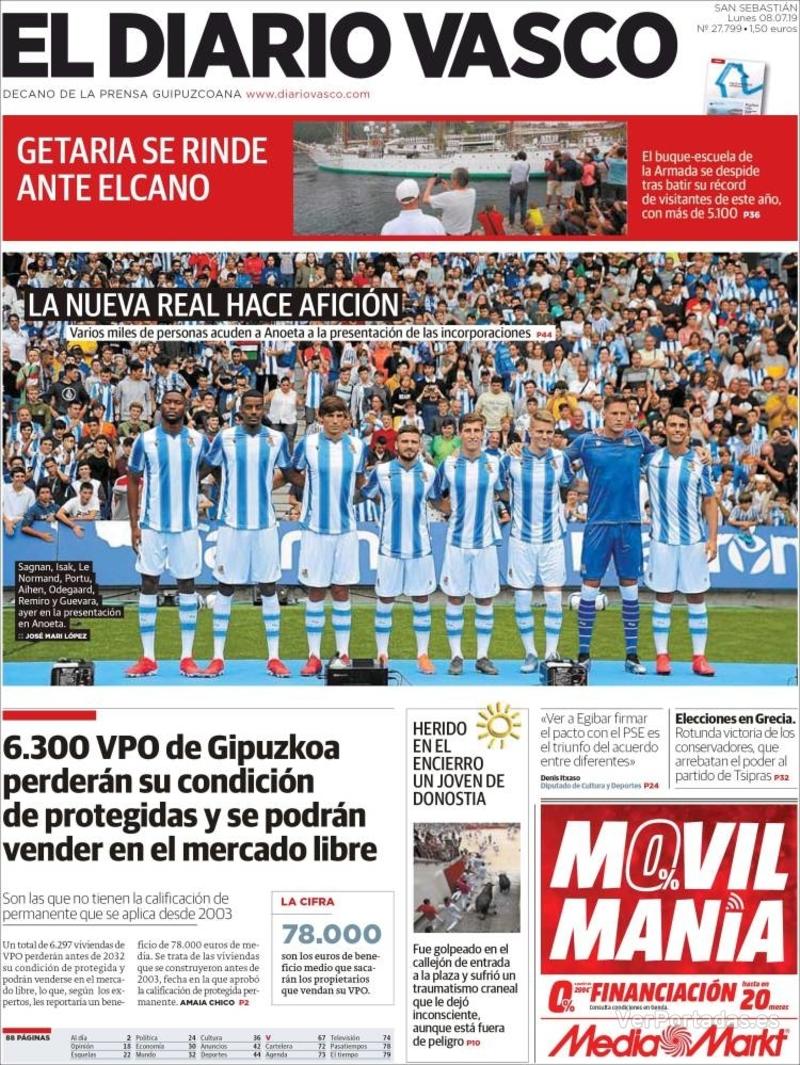 Portada El Diario Vasco 2019-07-09