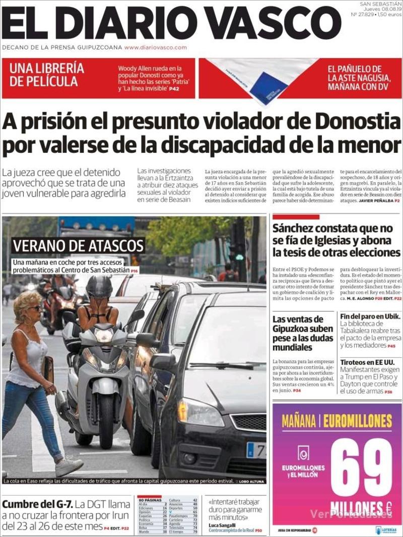 Portada El Diario Vasco 2019-08-09