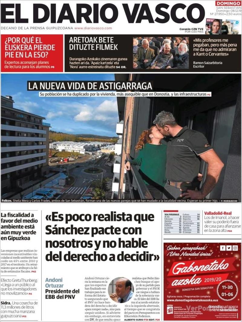 Portada El Diario Vasco 2019-12-09