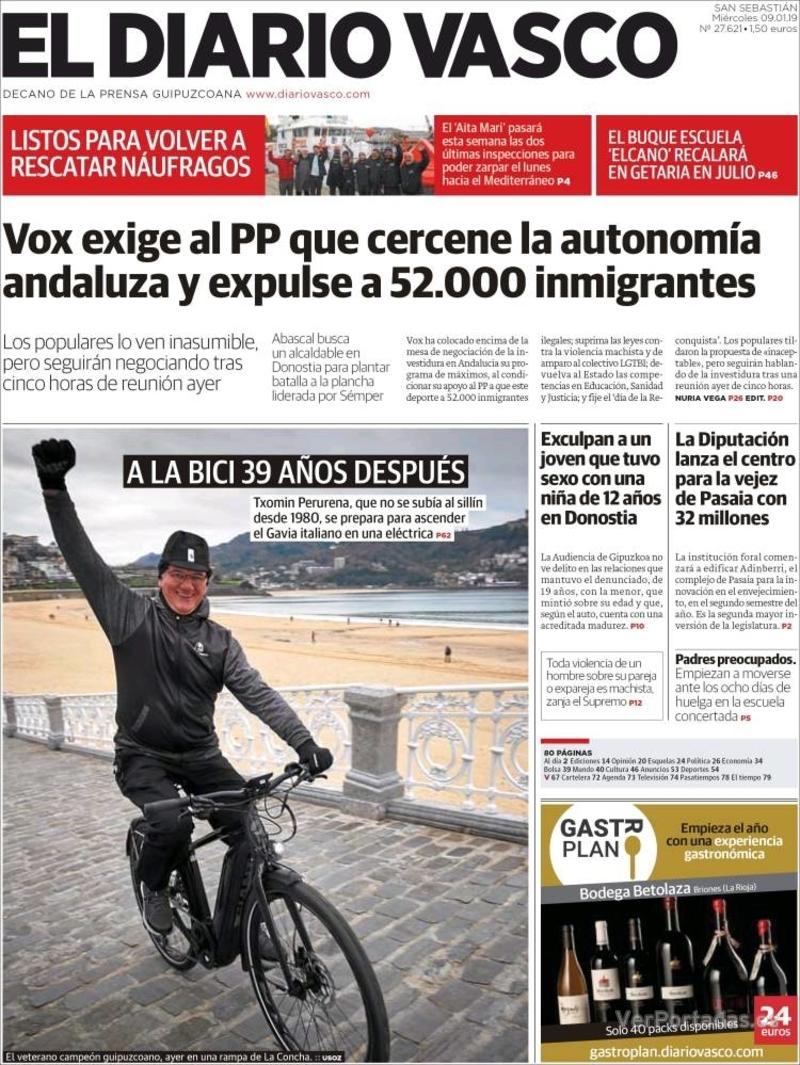 Portada El Diario Vasco 2019-01-10