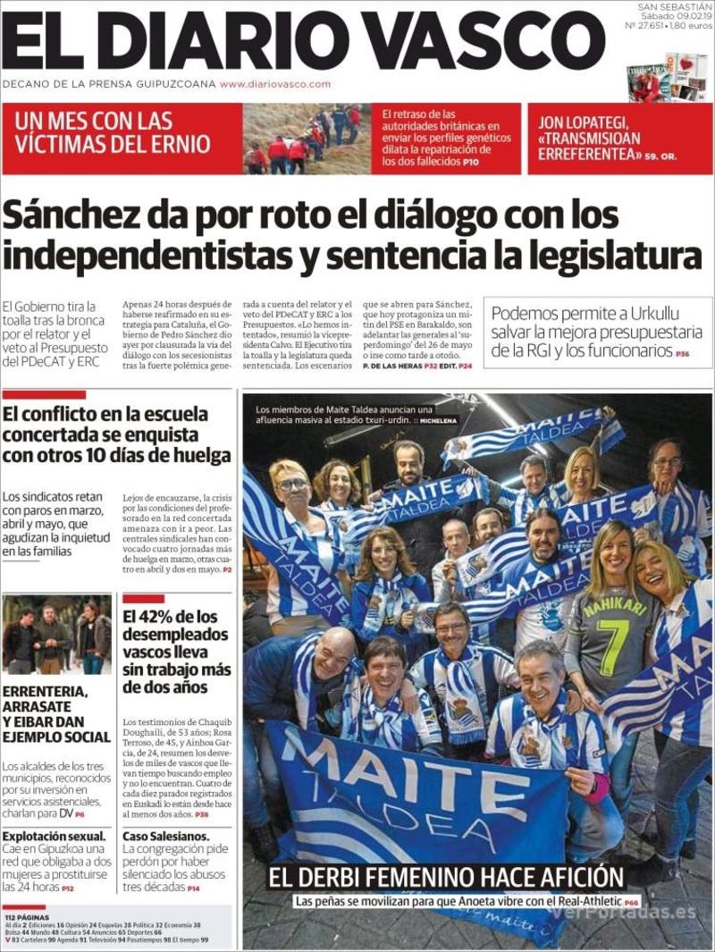 Portada El Diario Vasco 2019-02-10