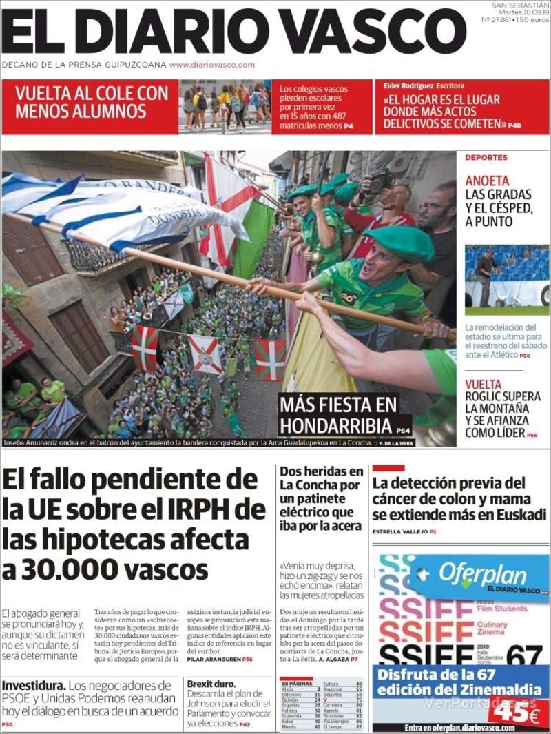 Portada El Diario Vasco 2019-09-11