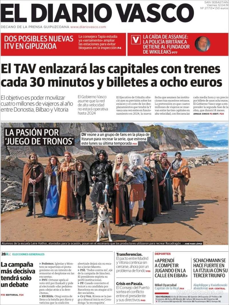 Portada El Diario Vasco 2019-04-13