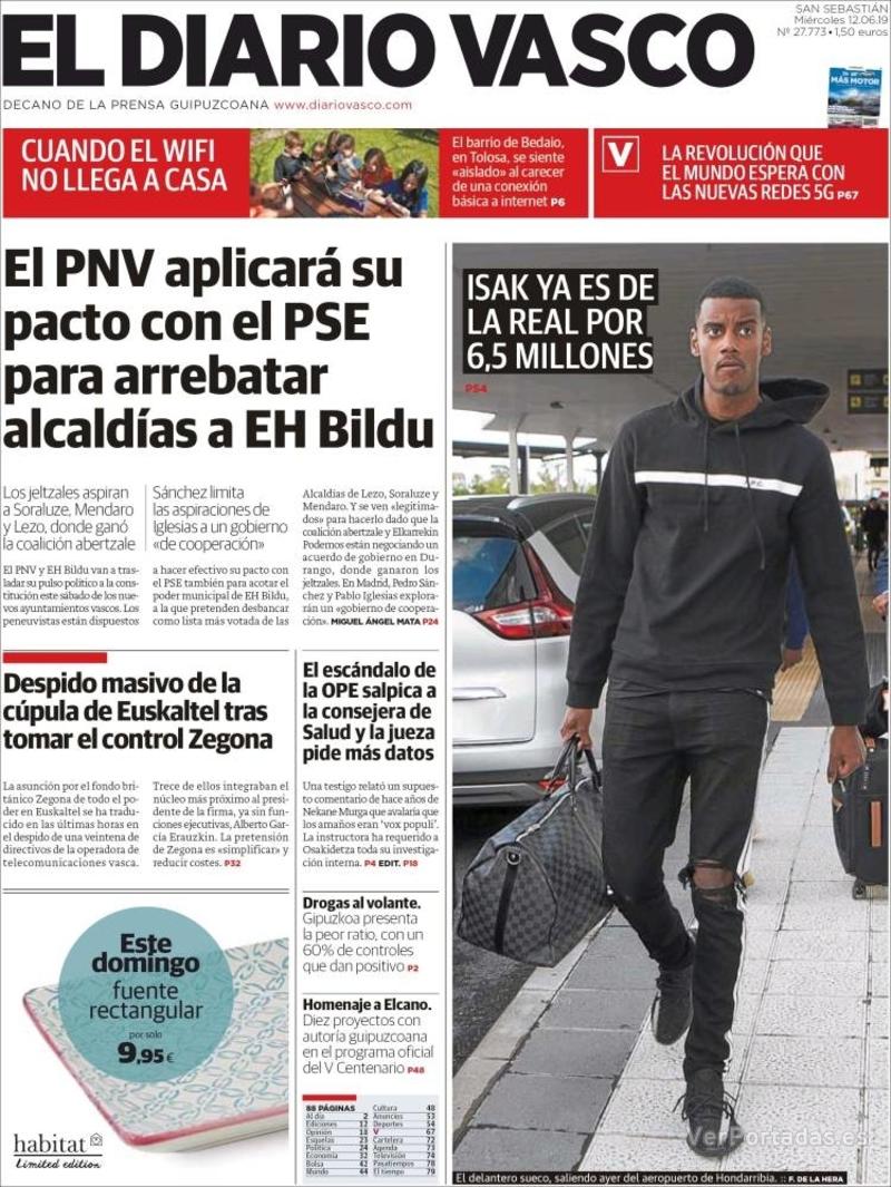Portada El Diario Vasco 2019-06-13