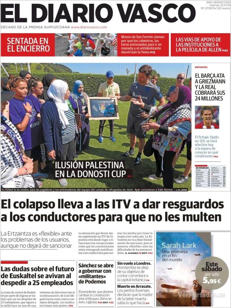 Portada El Diario Vasco 2019-07-13