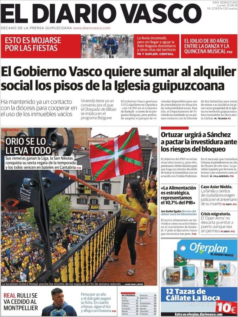 Portada El Diario Vasco 2019-08-13