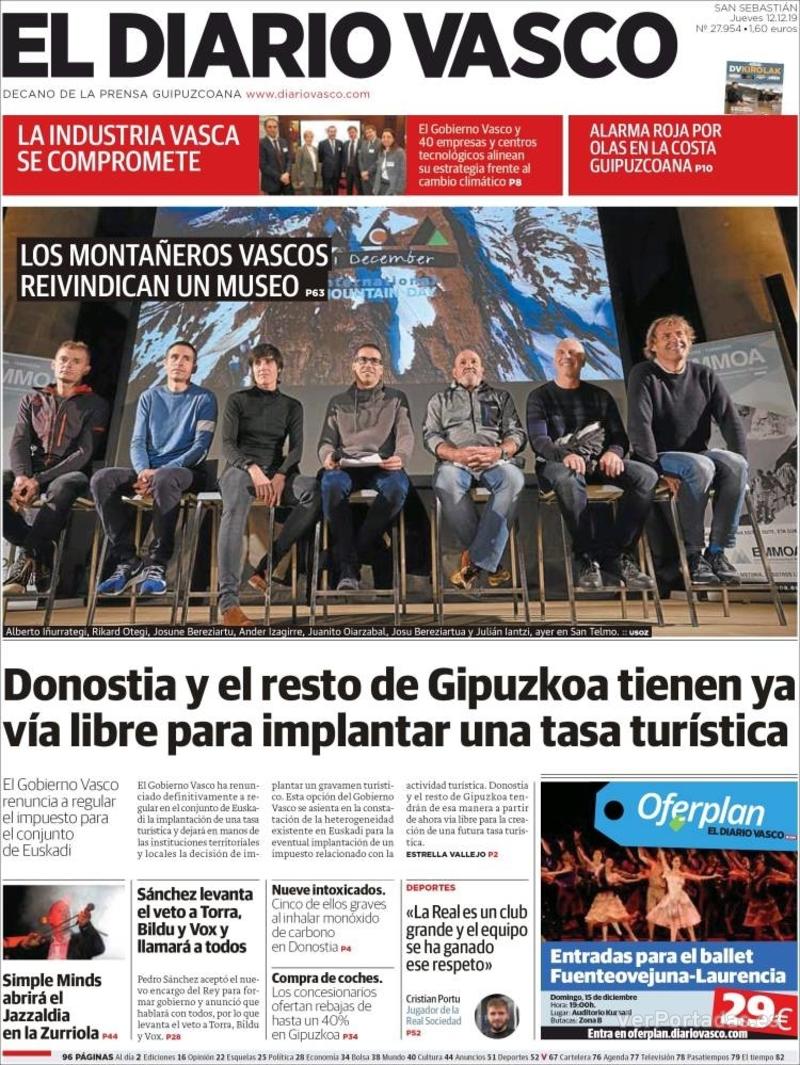 Portada El Diario Vasco 2019-12-13