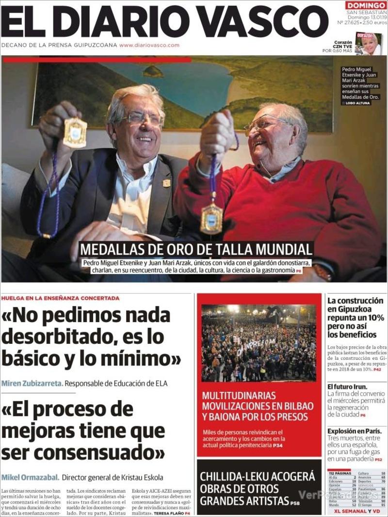 Portada El Diario Vasco 2019-01-14