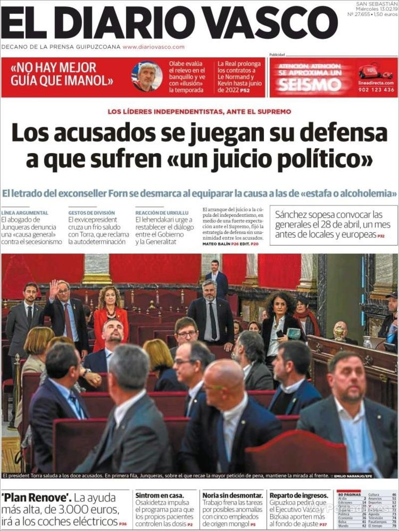 Portada El Diario Vasco 2019-02-14