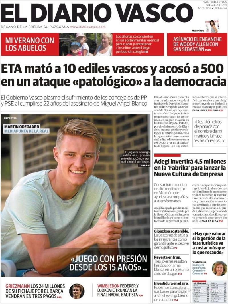 Portada El Diario Vasco 2019-07-14