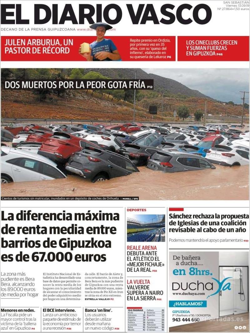 Portada El Diario Vasco 2019-09-14
