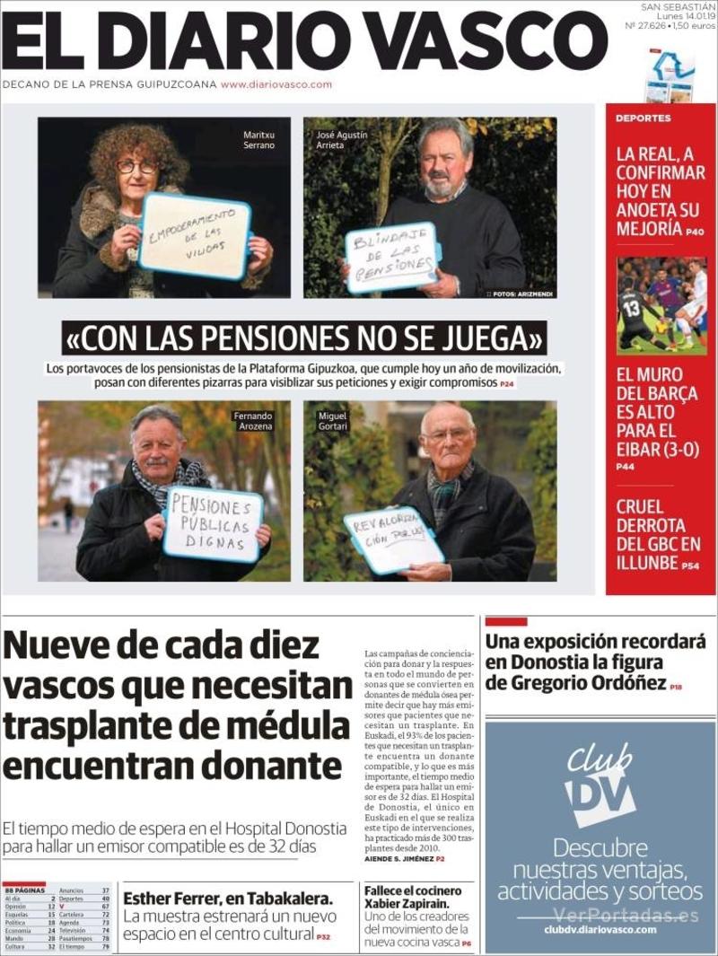 Portada El Diario Vasco 2019-01-15