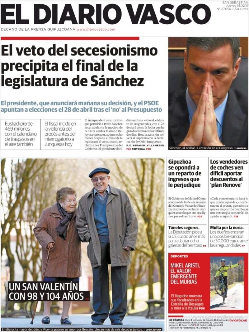 Portada El Diario Vasco 2019-02-15