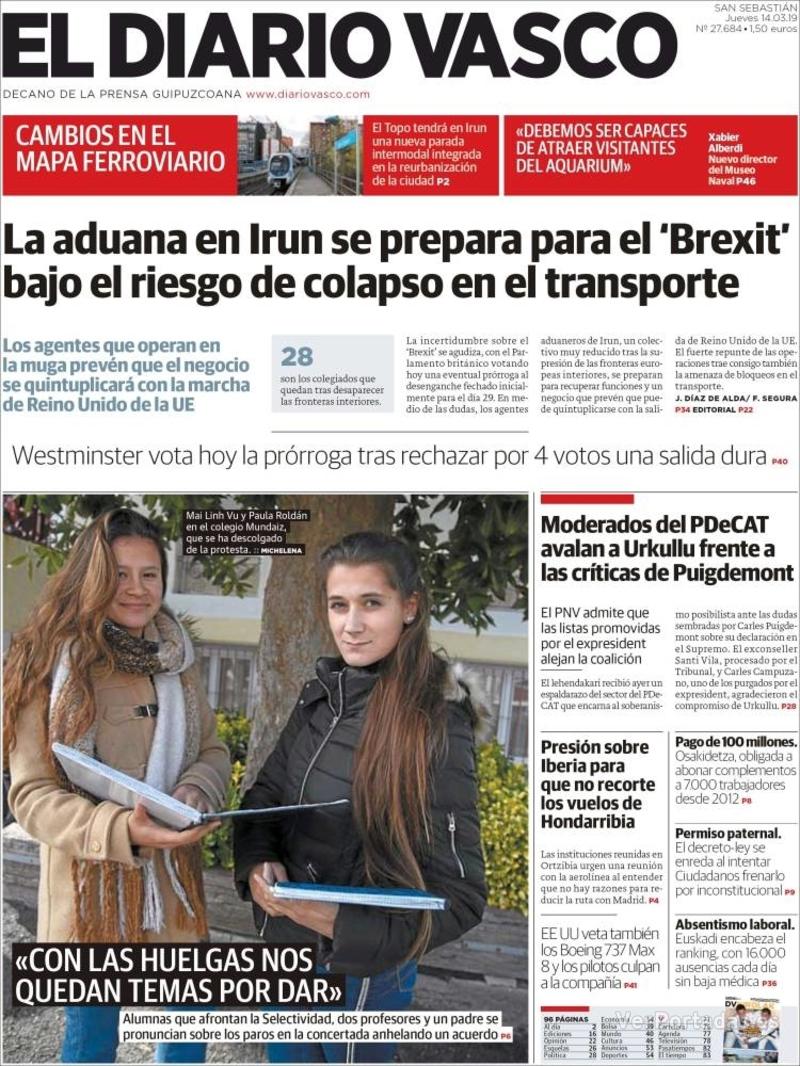 Portada El Diario Vasco 2019-03-15