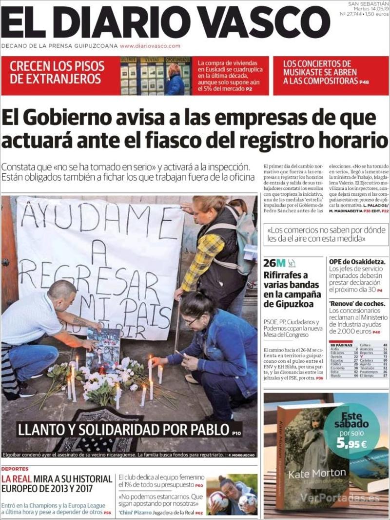 Portada El Diario Vasco 2019-05-15