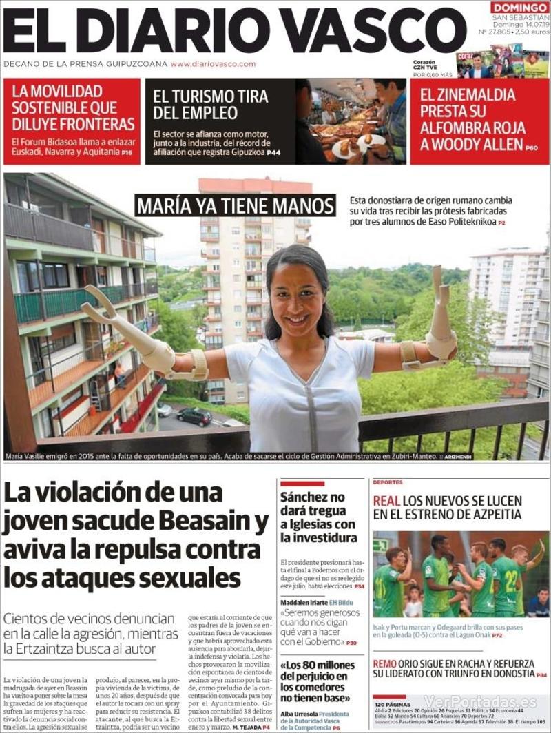 Portada El Diario Vasco 2019-07-15