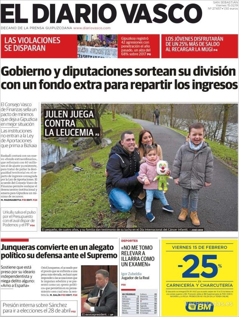 Portada El Diario Vasco 2019-02-16