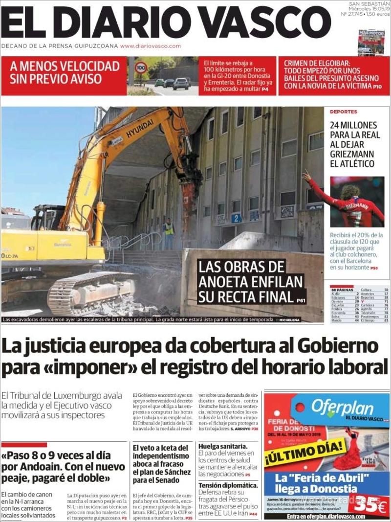 Portada El Diario Vasco 2019-05-16