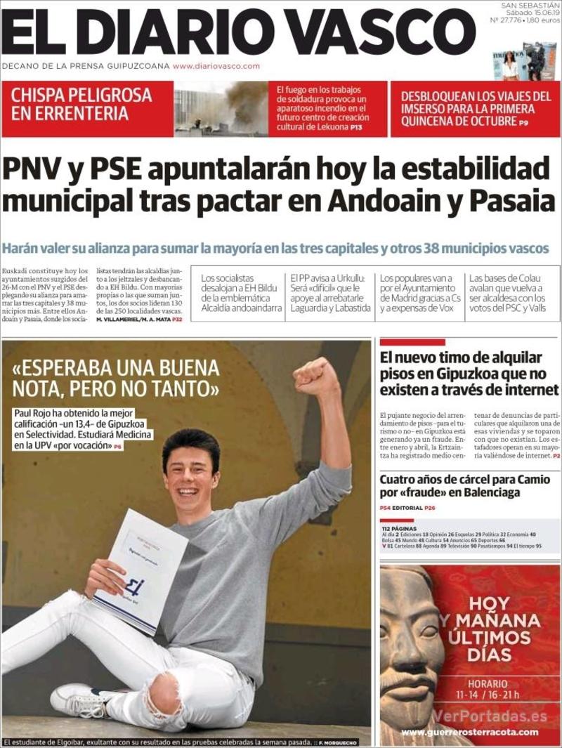 Portada El Diario Vasco 2019-06-16