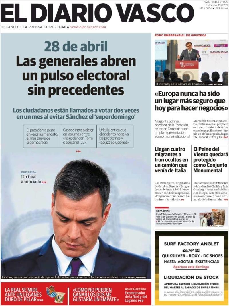 Portada El Diario Vasco 2019-02-17