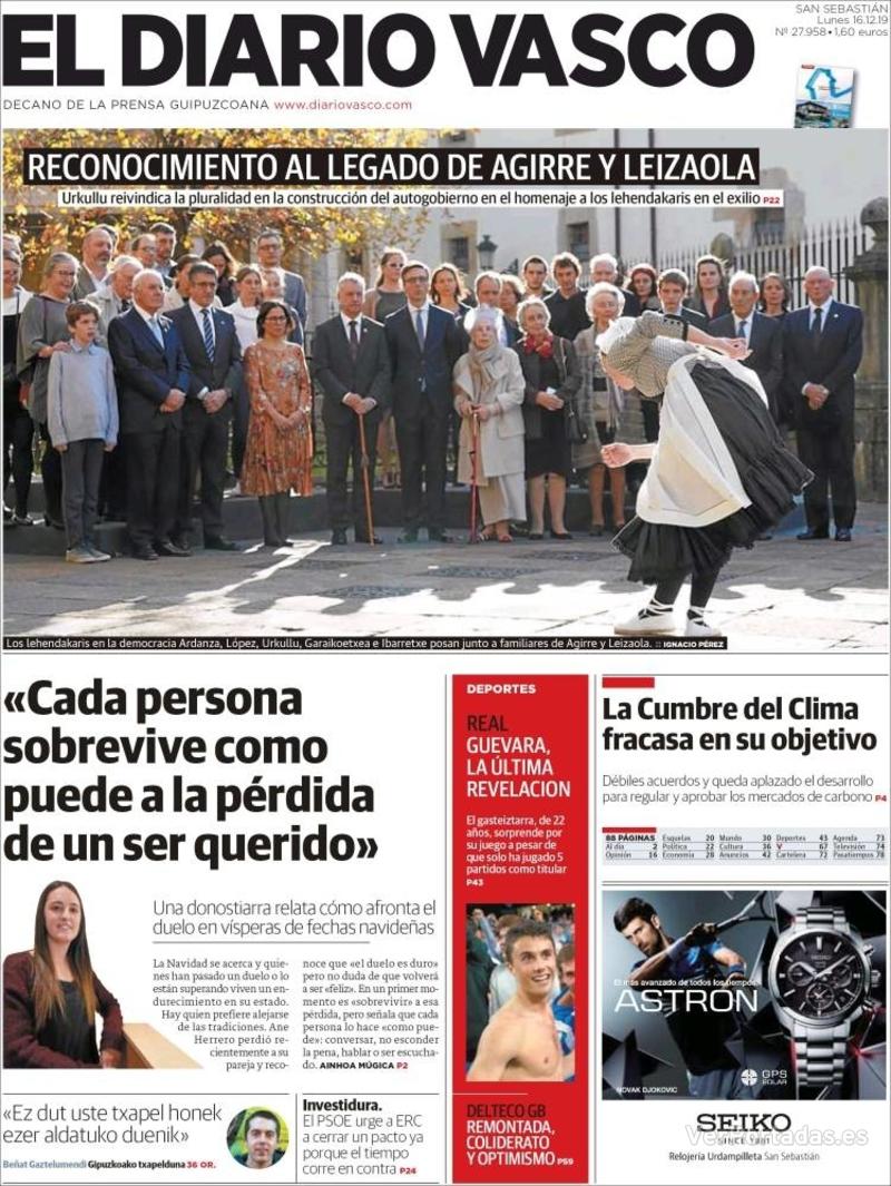 Portada El Diario Vasco 2019-12-17