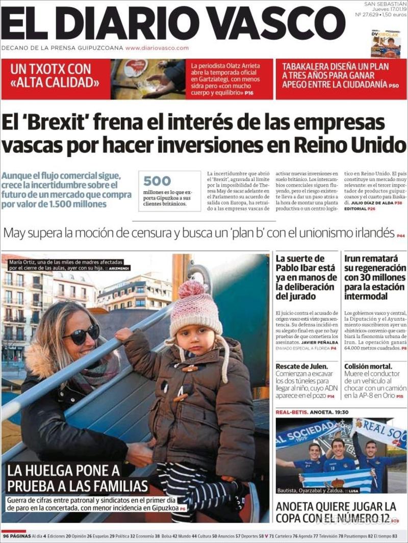 Portada El Diario Vasco 2019-01-18