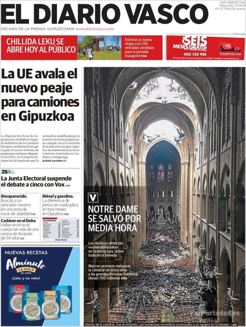 Portada El Diario Vasco 2019-04-18