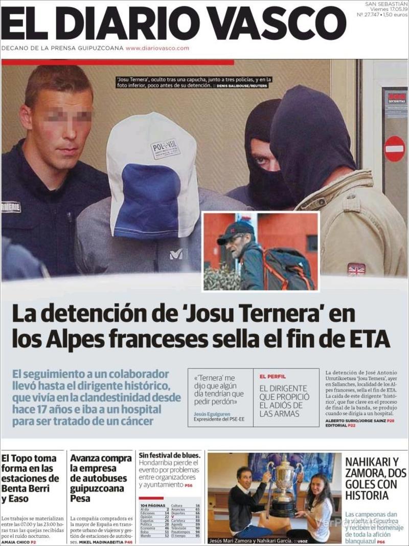 Portada El Diario Vasco 2019-05-18