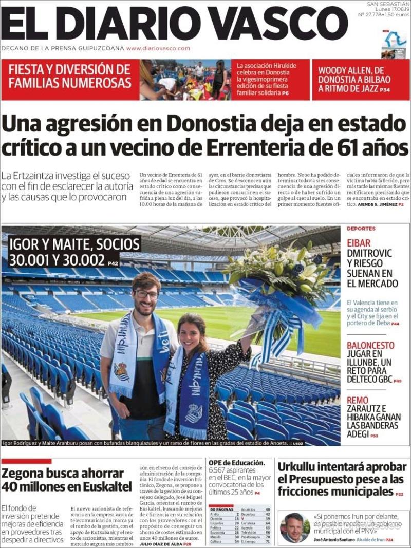 Portada El Diario Vasco 2019-06-18