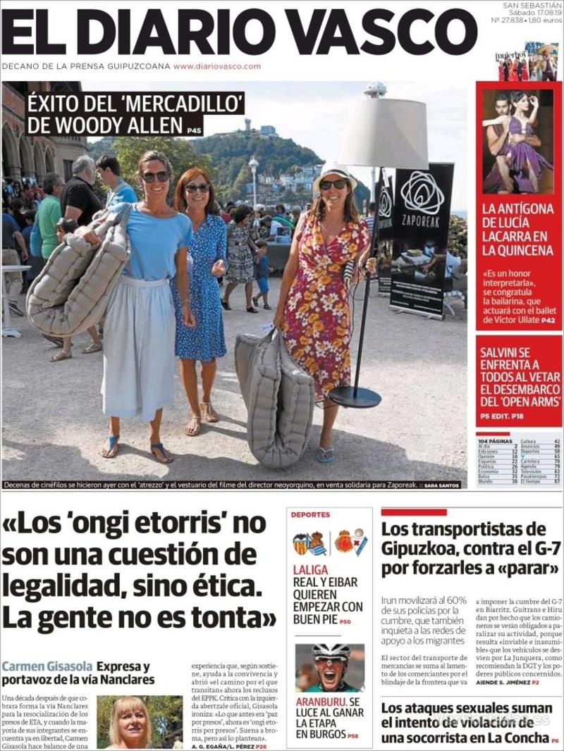 Portada El Diario Vasco 2019-08-18