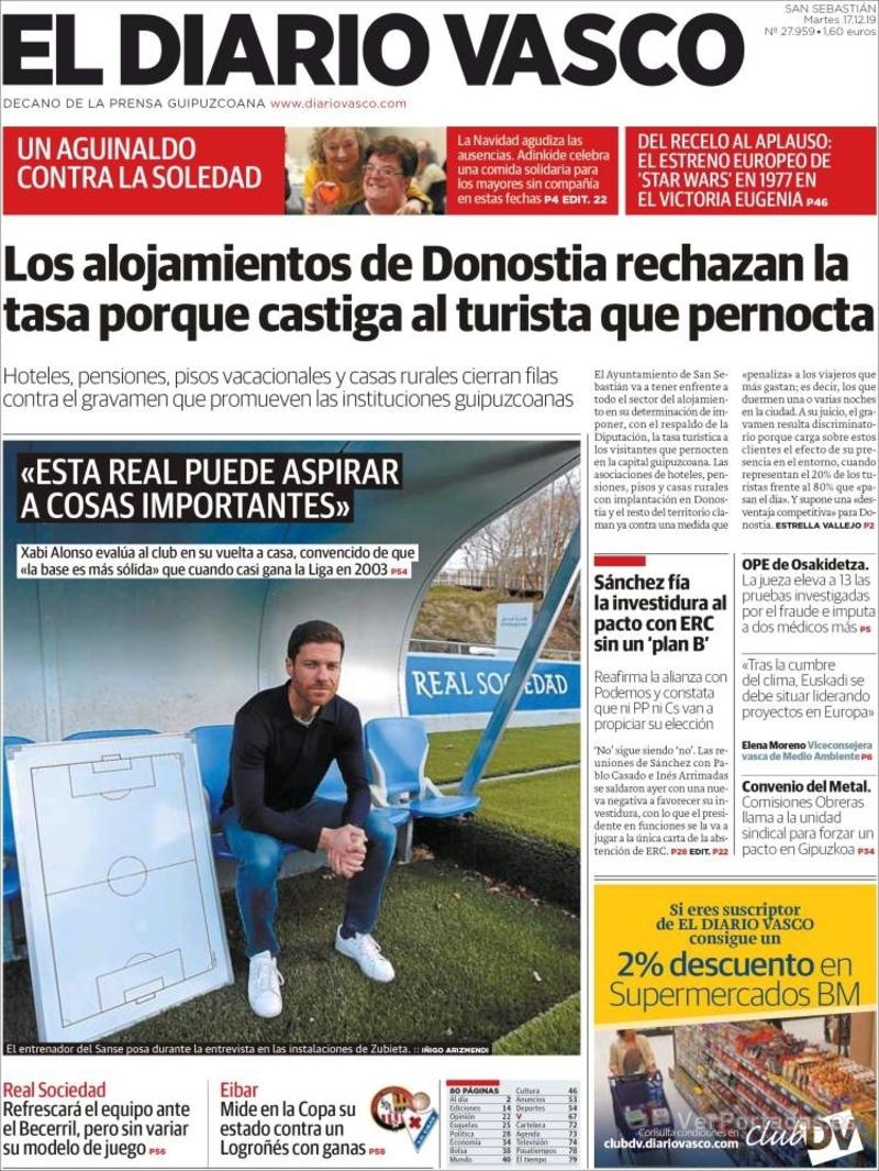 Portada El Diario Vasco 2019-12-18