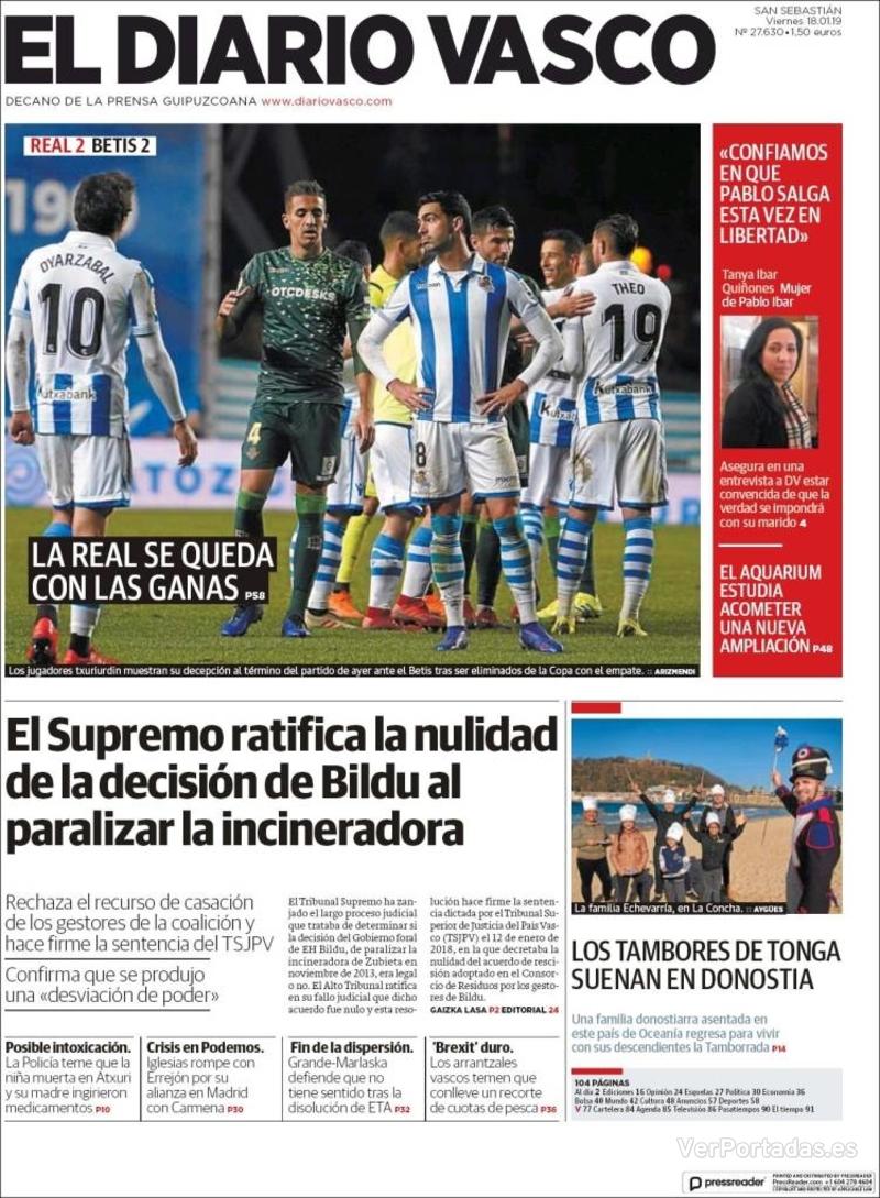 Portada El Diario Vasco 2019-01-19