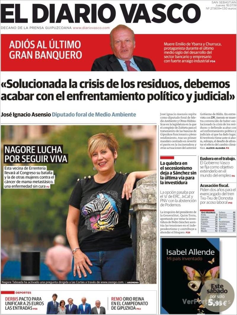 Portada El Diario Vasco 2019-07-19