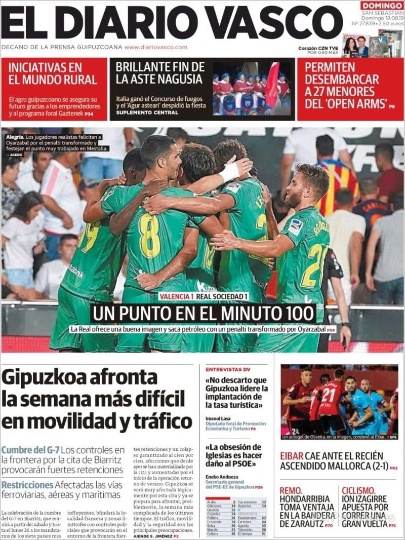 Portada El Diario Vasco 2019-08-19