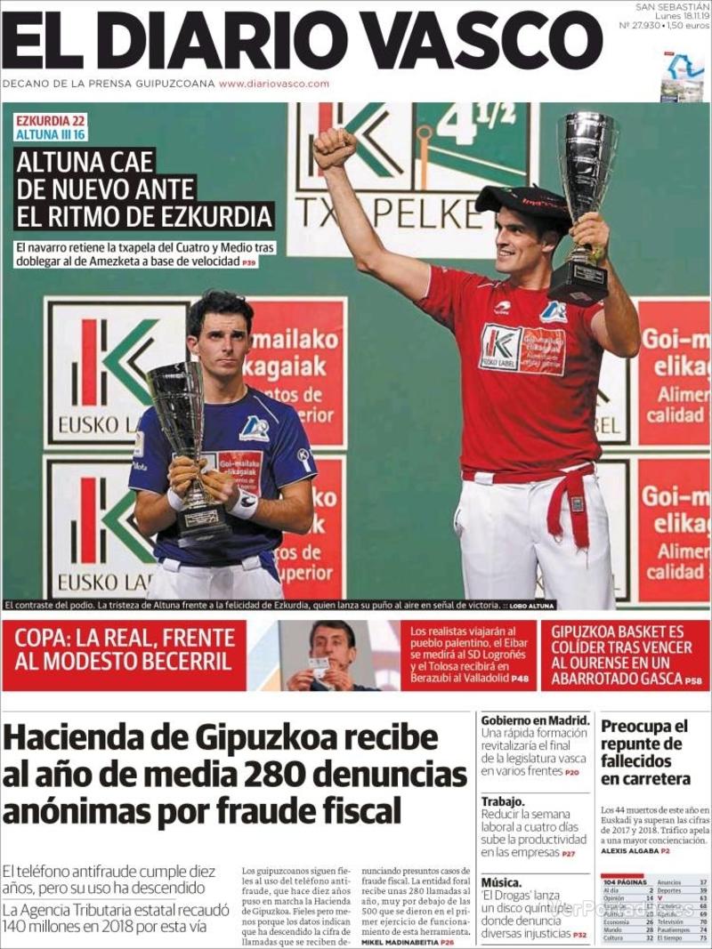 Portada El Diario Vasco 2019-11-19