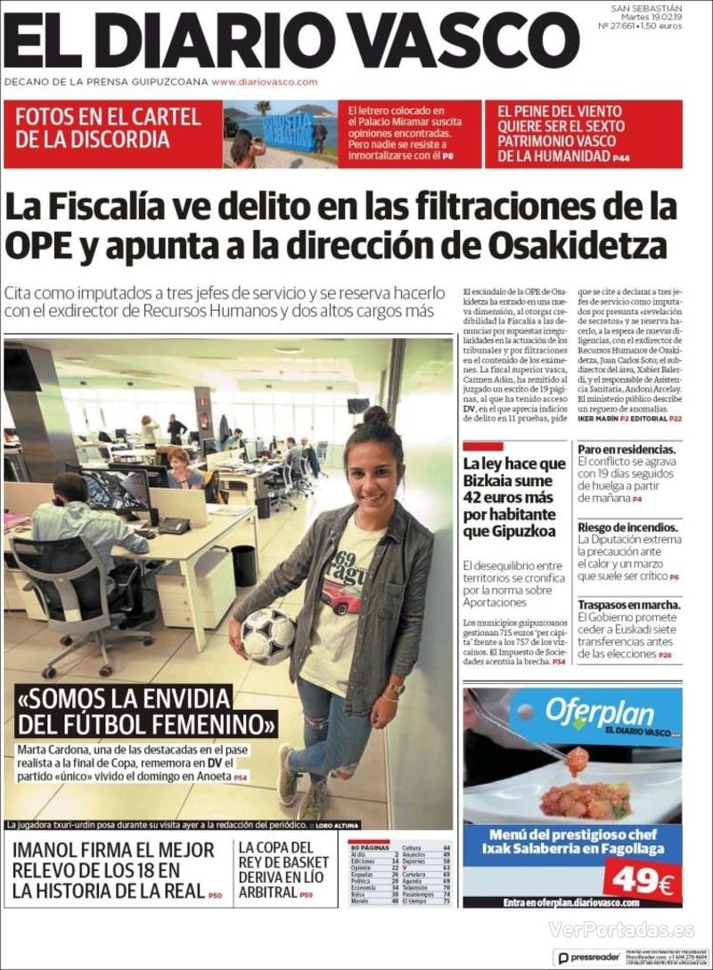 Portada El Diario Vasco 2019-02-20