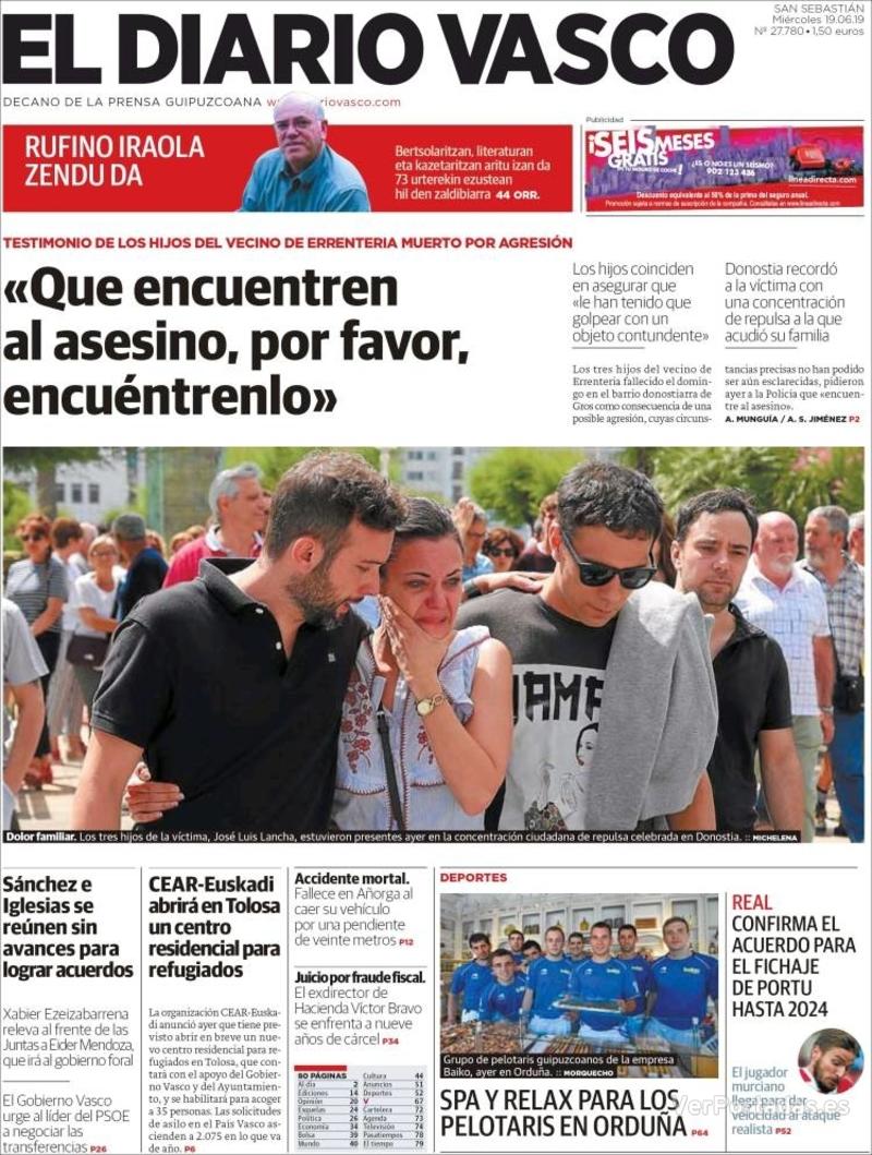 Portada El Diario Vasco 2019-06-20