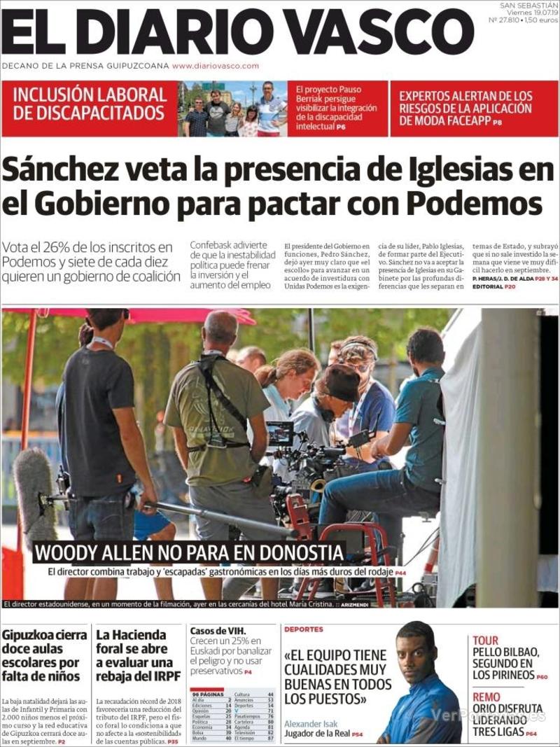 Portada El Diario Vasco 2019-07-20