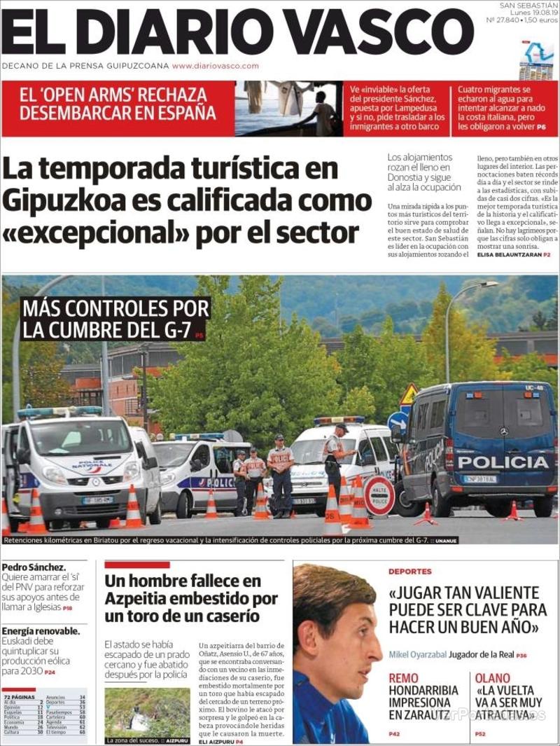 Portada El Diario Vasco 2019-08-20
