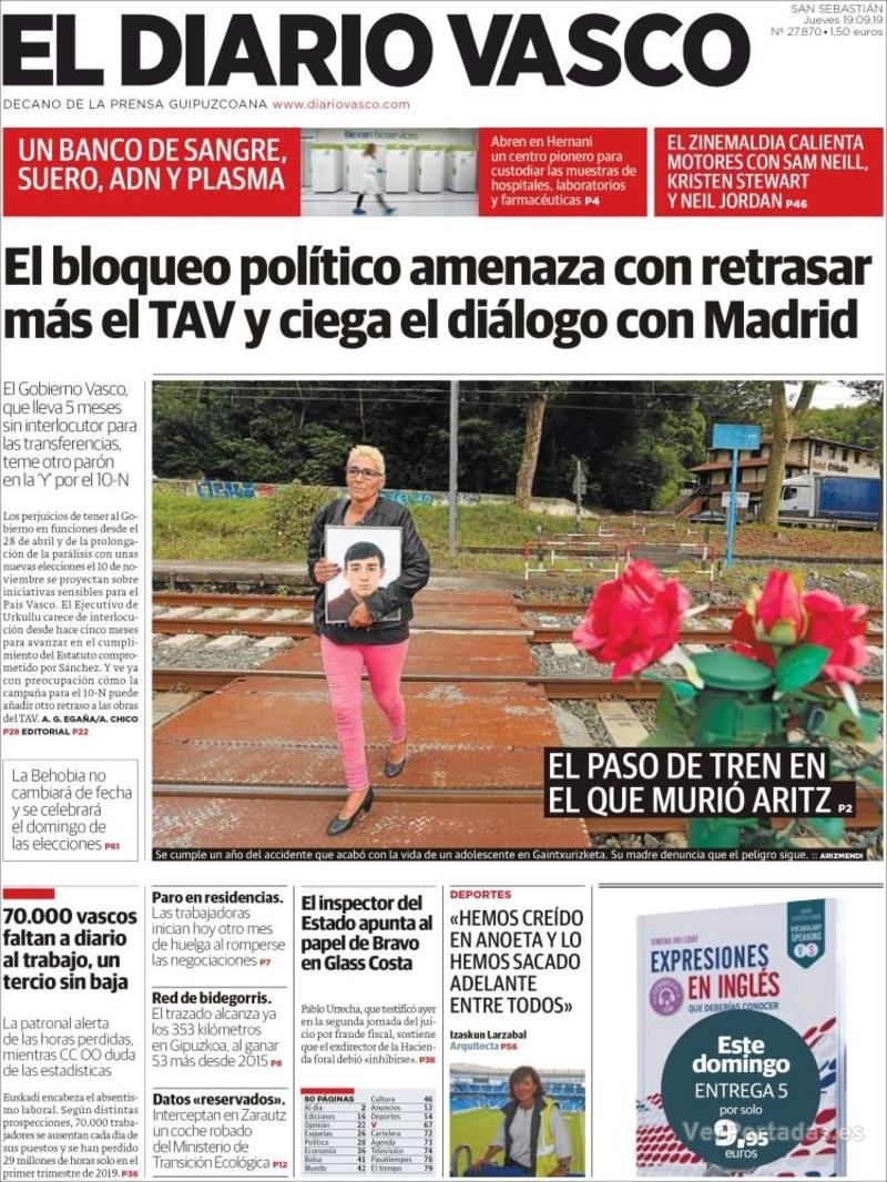 Portada El Diario Vasco 2019-09-20