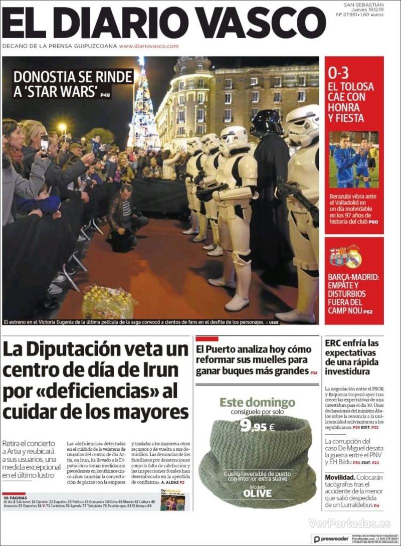 Portada El Diario Vasco 2019-12-20