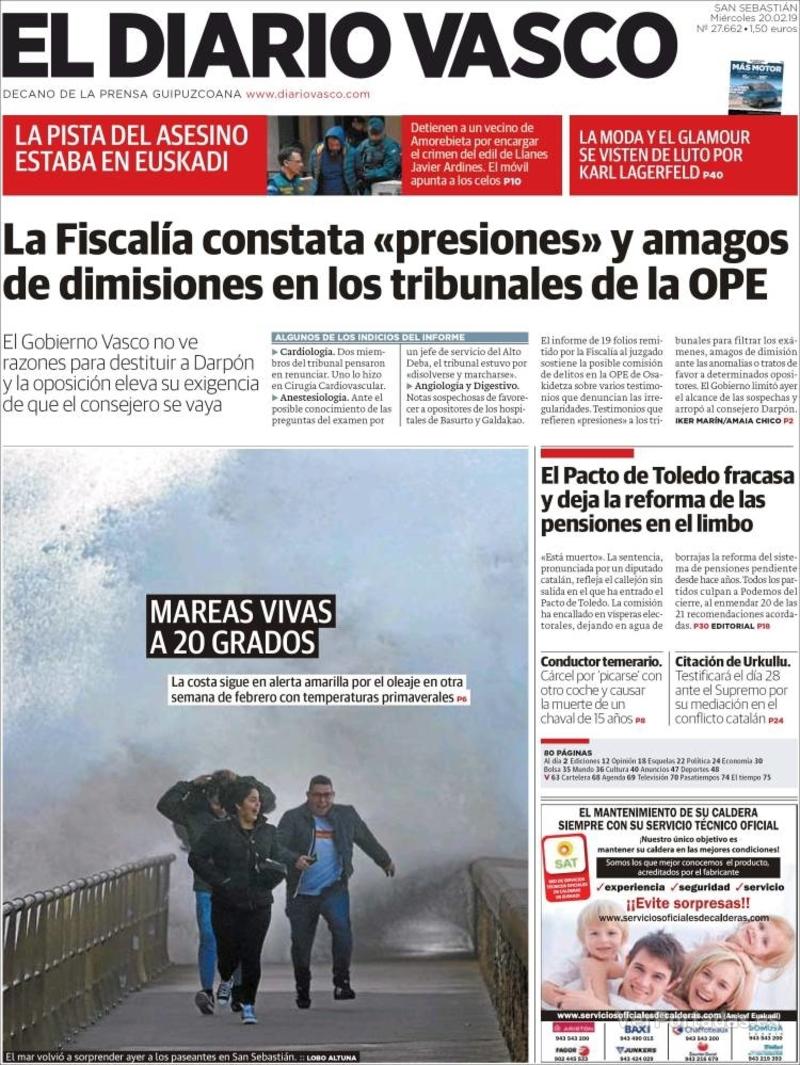 Portada El Diario Vasco 2019-02-21