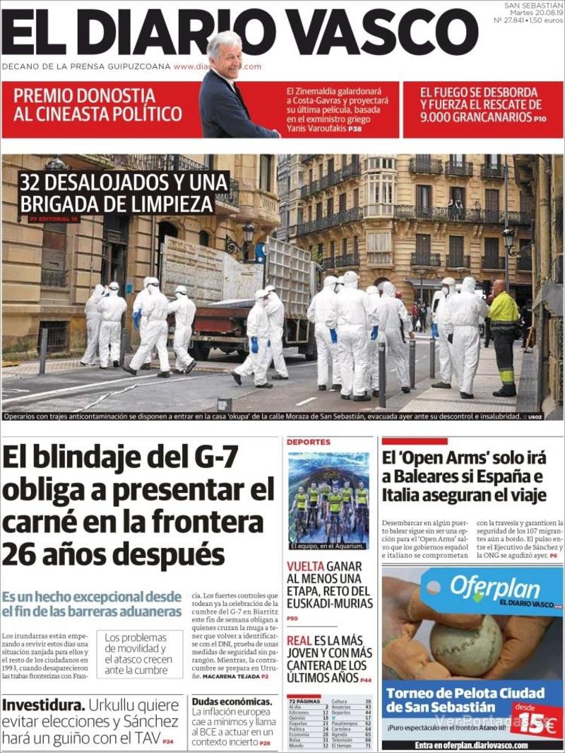 Portada El Diario Vasco 2019-08-21