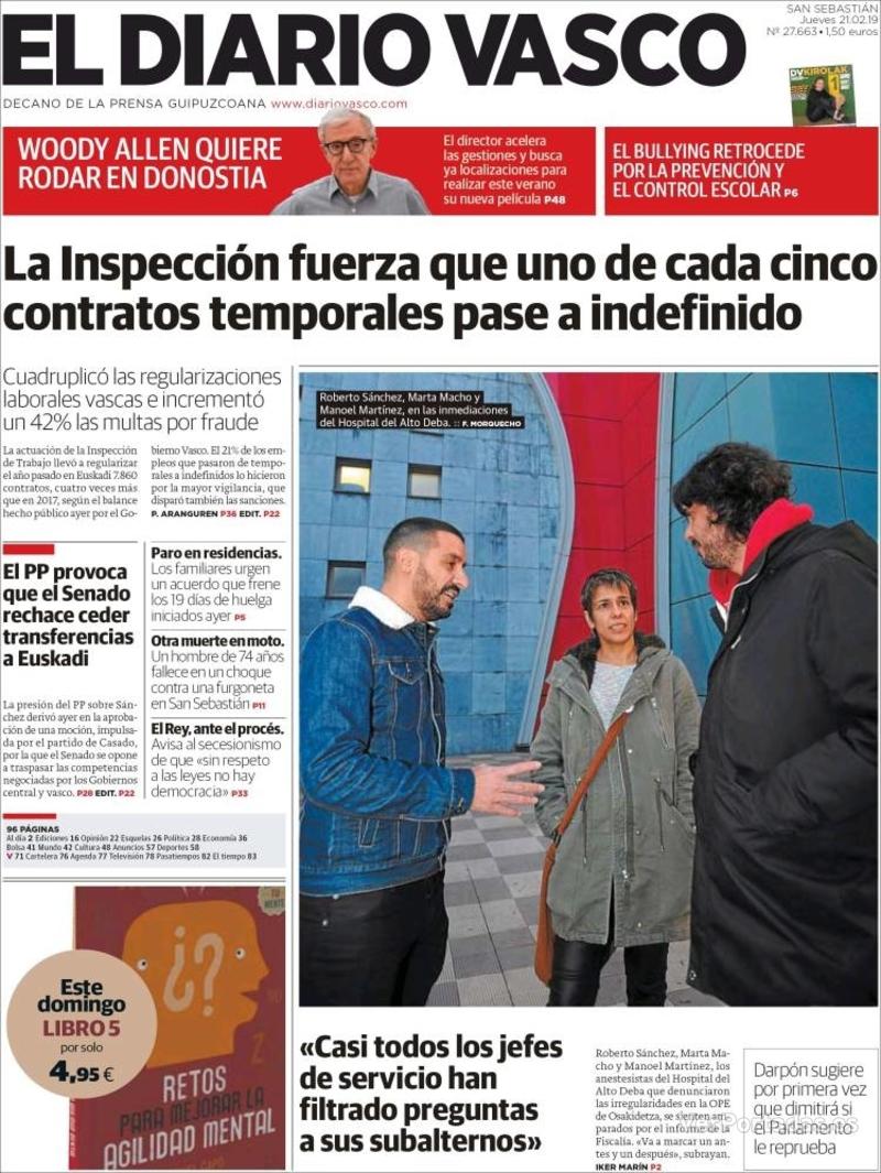Portada El Diario Vasco 2019-02-22